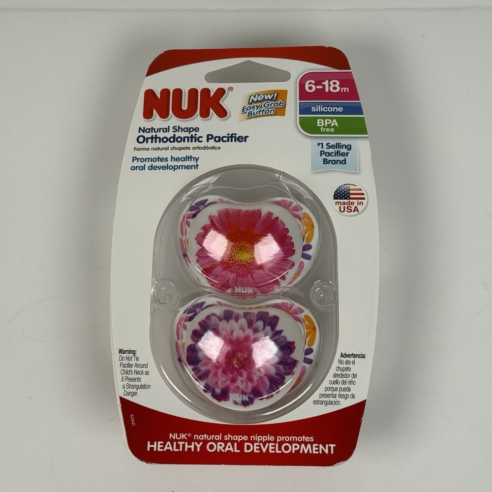 NUK 2 pack Natural Shape Orthodontic Pacifier BPA Free Silicone 6-18 months 2013